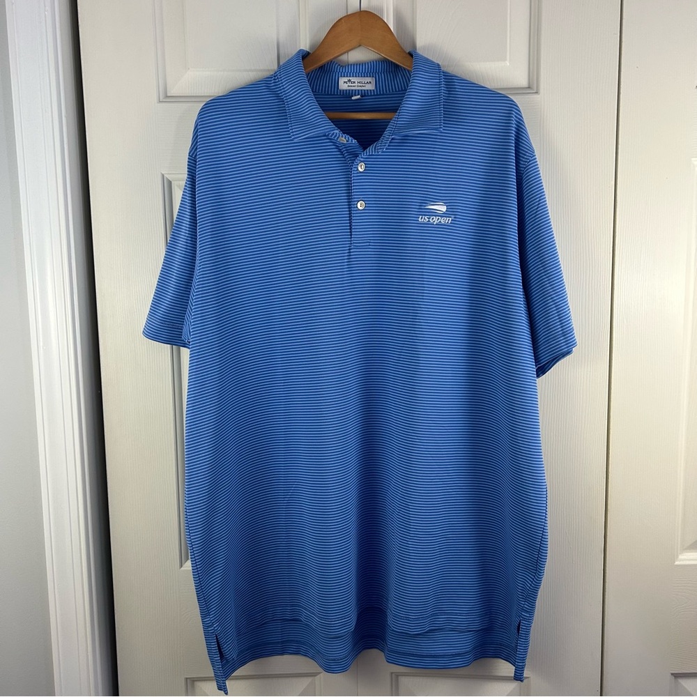Peter Millar Summer Comfort Polo Shirt Size XXL US Open Blue Stripes - Picture 2 of 8